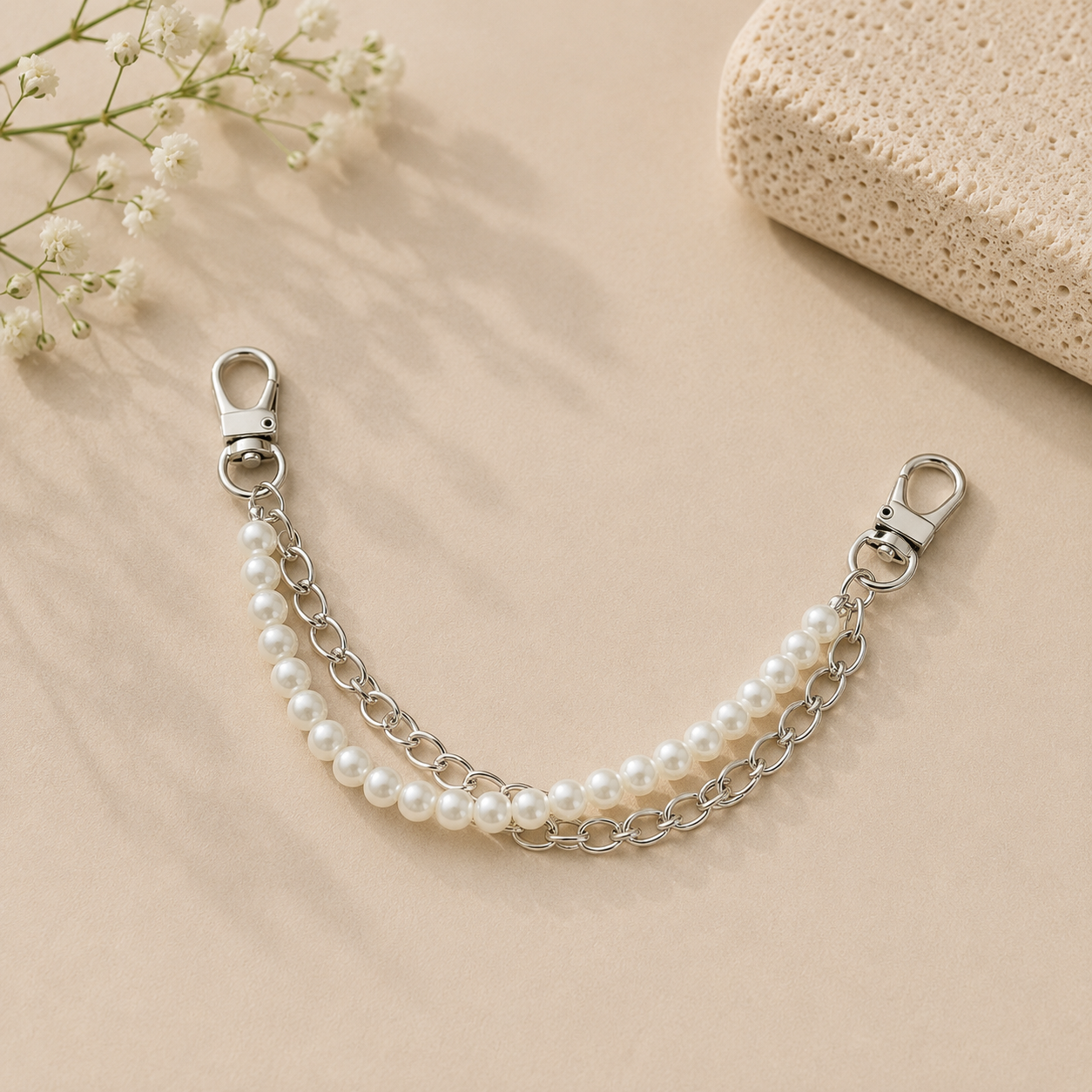 Silver & Pearl Bag Chain