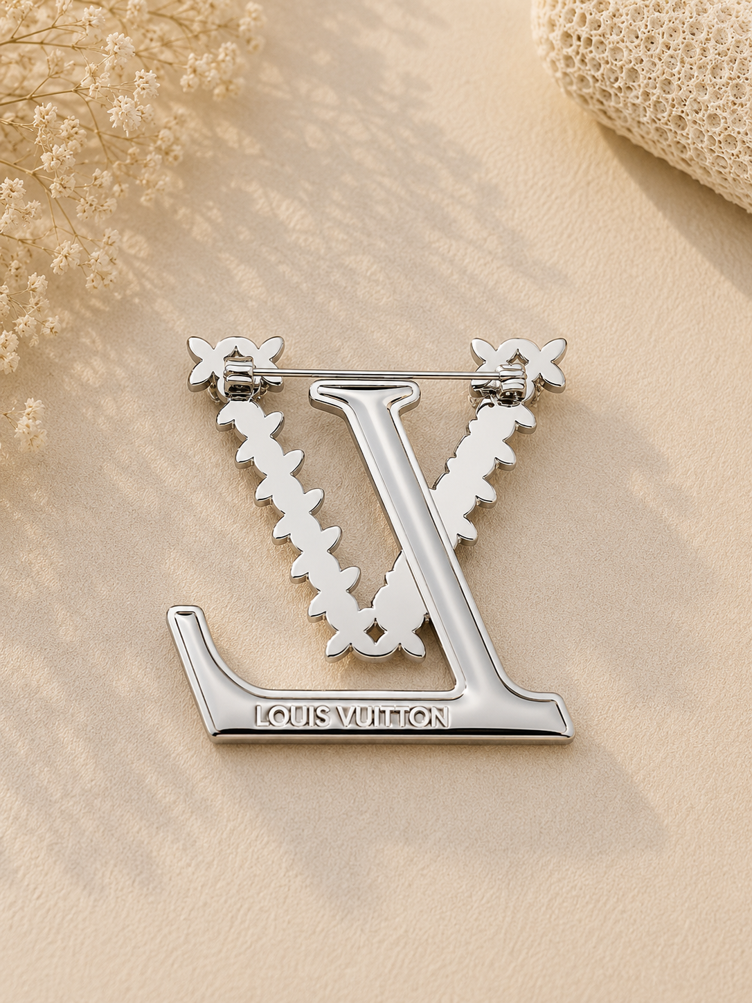 Silver LV Brooch