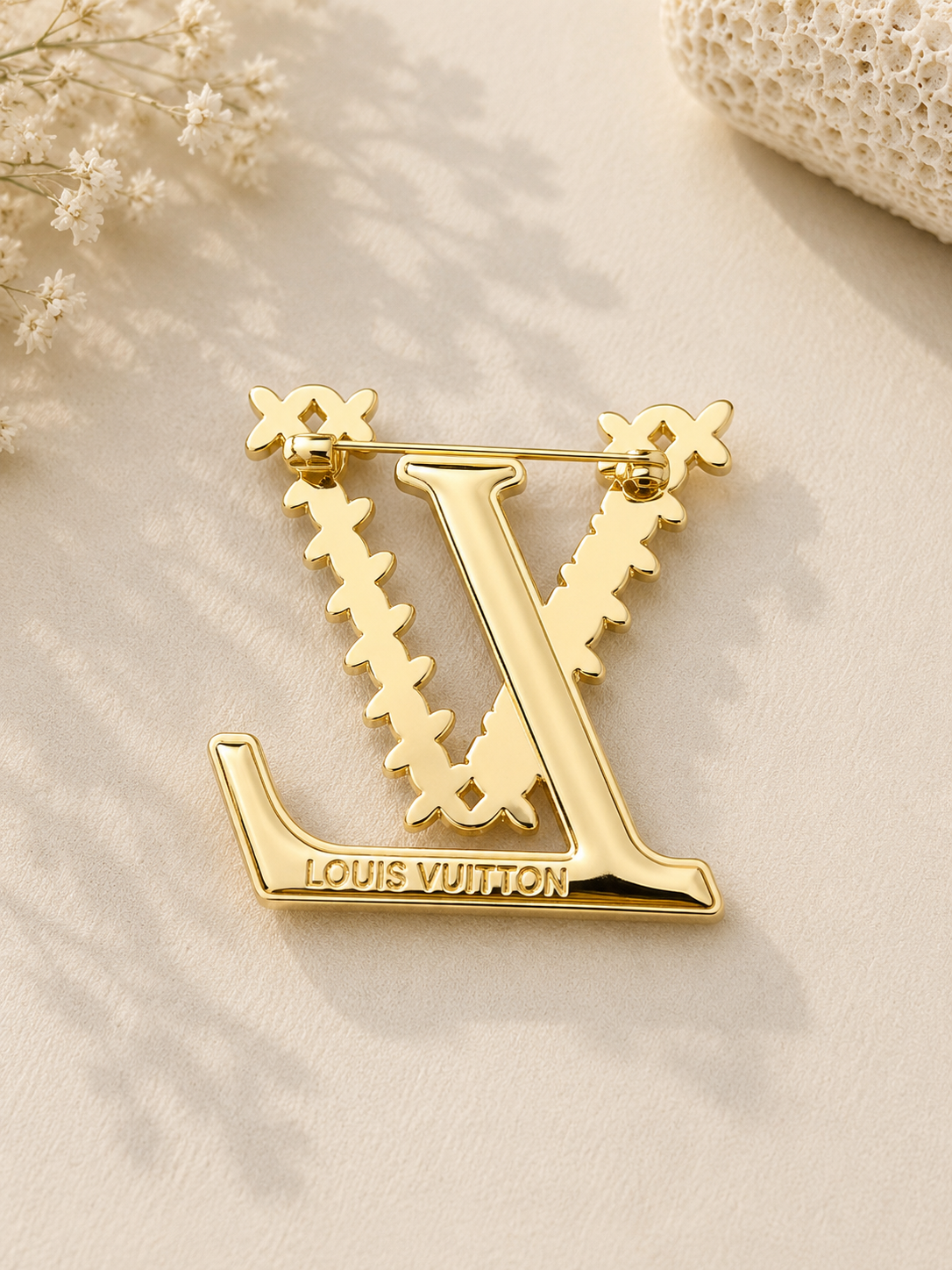 Gold LV Brooch