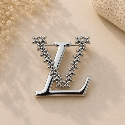 Silver LV Brooch