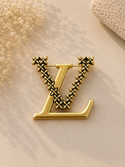 Gold Brass LV Brooch
